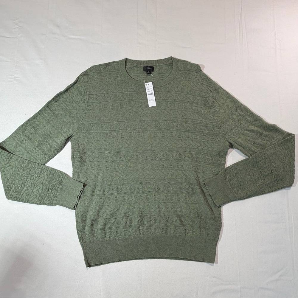 JCrew Sweater Green‎ Medium Combination Guersney and Garter Stitches Preppy